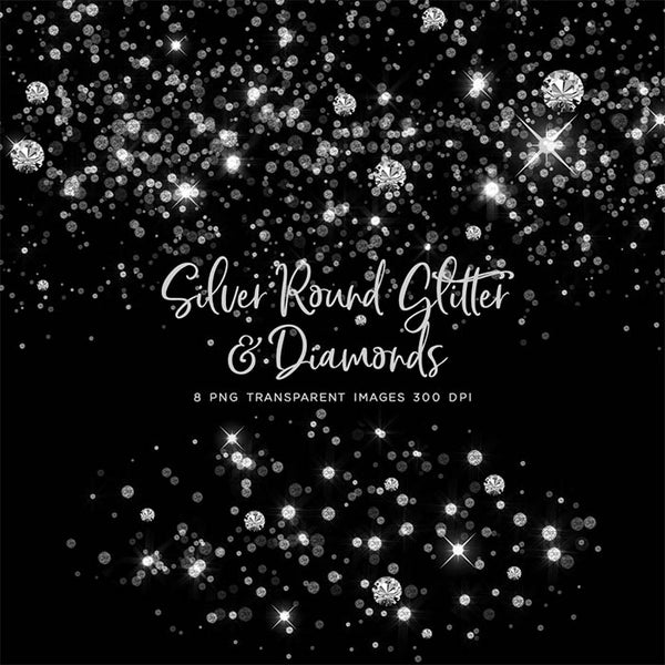 Silver Round Glitter Dust & Diamonds 01 - sparkly 8 PNG Transparent Overlays High Resolution - Instant Download Digital Clip art