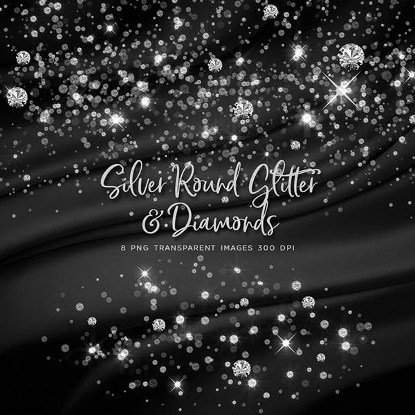 Silver Round Glitter Dust & Diamonds 01 - sparkly 8 PNG Transparent Overlays High Resolution - Instant Download Digital Clip art