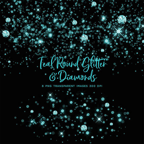 Teal Round Glitter Dust & Diamonds 01 - sparkly 8 PNG Transparent Overlays High Resolution - Instant Download Digital Clip art