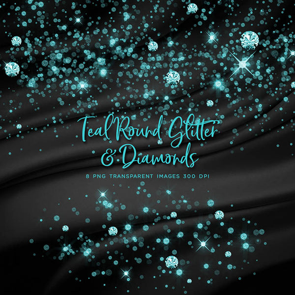 Teal Round Glitter Dust & Diamonds 01 - sparkly 8 PNG Transparent Overlays High Resolution - Instant Download Digital Clip art