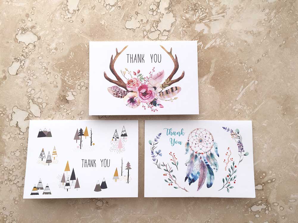 Thank You Cards with 3 Different Designs Set of 30 cards & 30 envelopes ALL Occasion Christmas Birthday Wedding, Baby Shower, Anniversary