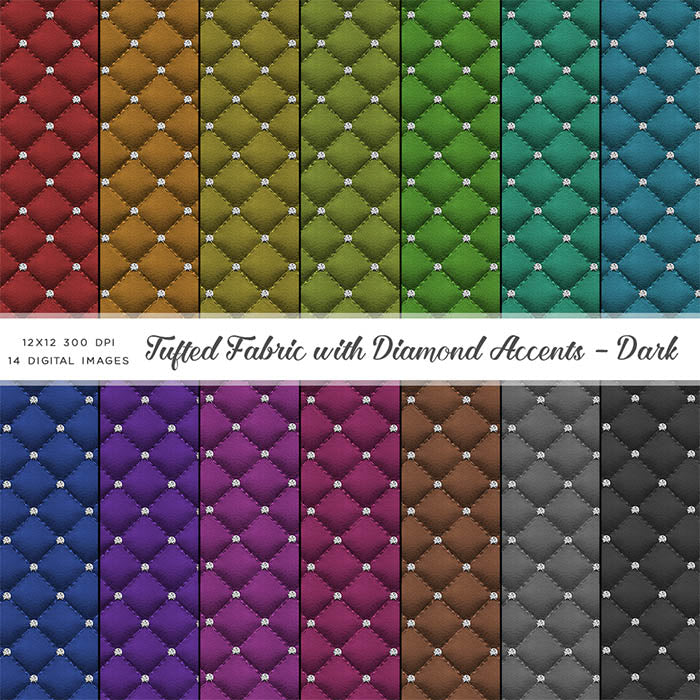 Tufted Fabric with Diamond Accents (Dark Colors) Digital Paper - Backgrounds Instant Download Digital Clip art