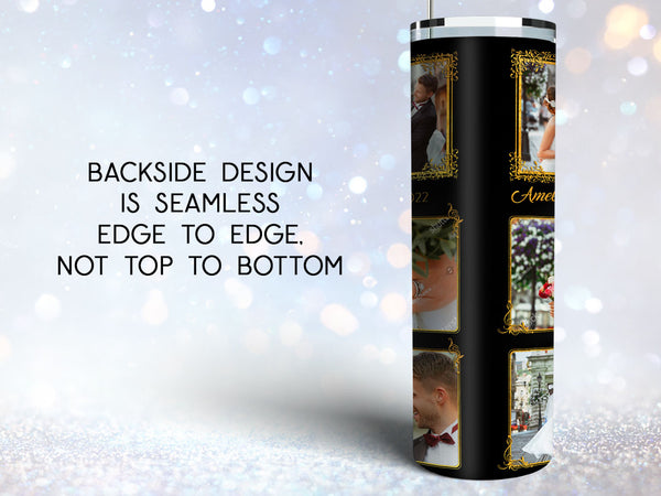Tumbler Template Design - Black Satin And Gold Ribbon Design PNG Sublimation 20 oz Skinny Tumbler High Resolution Instant Download Full Wrap Digital