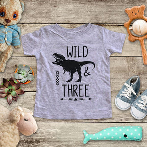 Wild & Three Dinosaur T Rex Boys or Girls Birthday Party Toddler Soft Fine Jersey Shirt