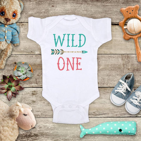 Wild One Teal and Pink or Teal and gold - hipster arrow design baby onesie bodysuit Infant Toddler Shirt Hello Handmade design 1st First Birthday Shirt