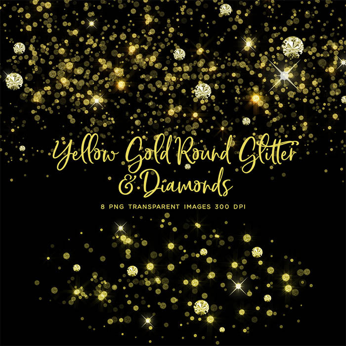 Yellow Gold Round Glitter Dust & Diamonds 01 - sparkly 8 PNG Transparent Overlays High Resolution - Instant Download Digital Clip art