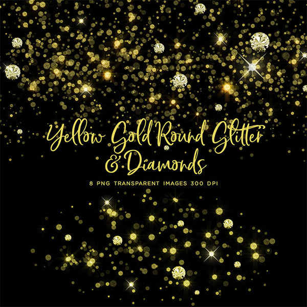 Yellow Gold Round Glitter Dust & Diamonds 01 - sparkly 8 PNG Transparent Overlays High Resolution - Instant Download Digital Clip art