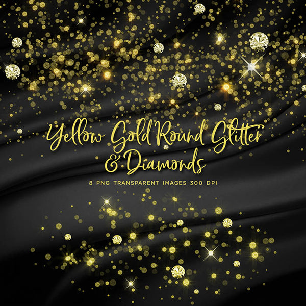 Yellow Gold Round Glitter Dust & Diamonds 01 - sparkly 8 PNG Transparent Overlays High Resolution - Instant Download Digital Clip art