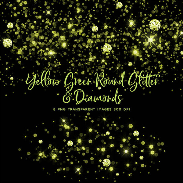 Yellow Green Round Glitter Dust & Diamonds 01 - sparkly 8 PNG Transparent Overlays High Resolution - Instant Download Digital Clip art