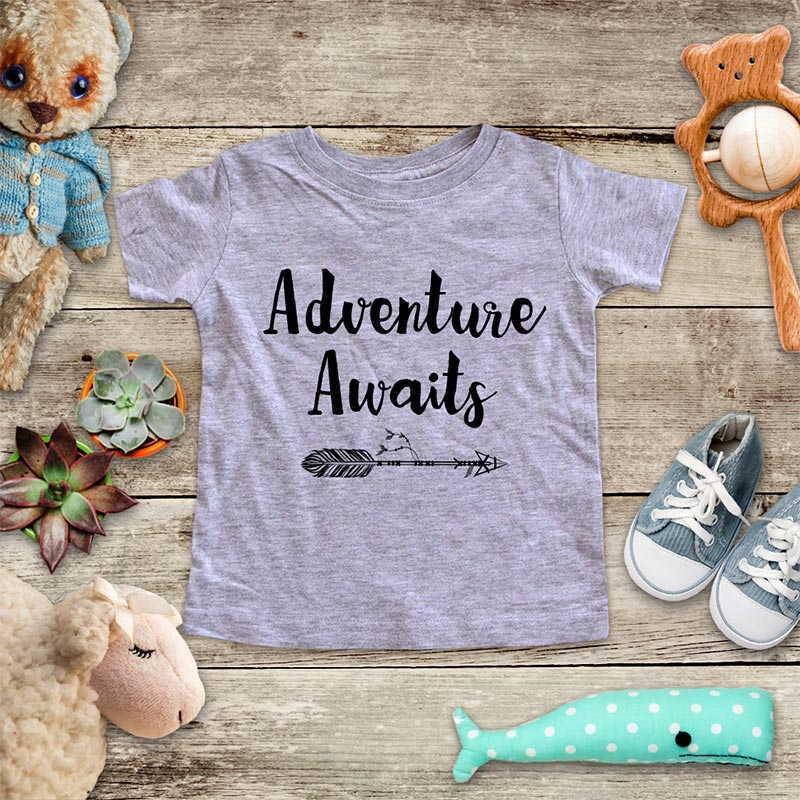 Adventure Awaits - boho camping mountains kids baby onesie shirt Infant, Toddler & Youth Soft Shirt Hello Handmade