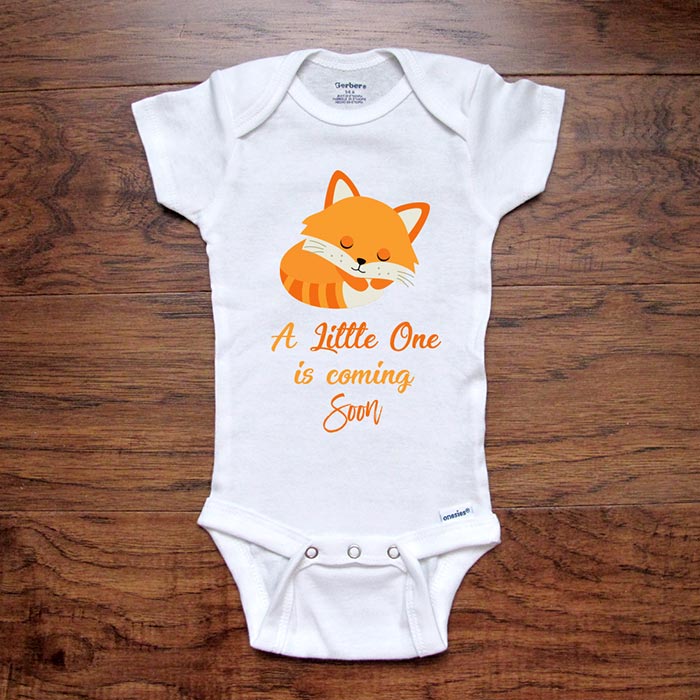 A Little One is Coming Soon 2023 Baby Fox bodysuit baby coming onesie birth pregnancy announcement surprise grandparents or daddy