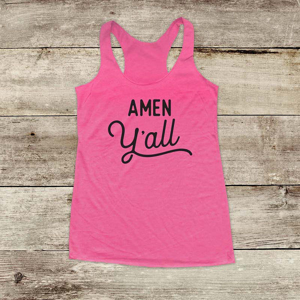 Amen Y'all - Soft Triblend Racerback Tank fitness gym yoga running exercise birthday gift