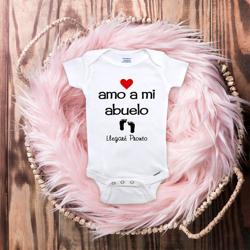 amo a mi abuelo Llegare Pronto - I love my grandpa coming soon Spanish baby onesie surprise dad parents