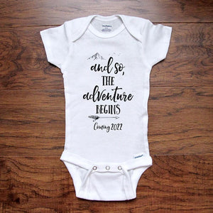 and so, the adventure begins Coming Soon 2023  - baby onesie bodysuit birth pregnancy reveal announcement grandparents or daddy