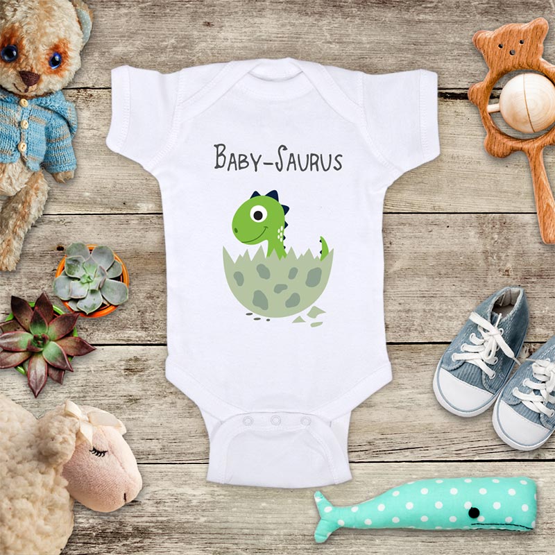 Baby-saurus dinosaur baby onesie bodysuit Hello Handmade design baby birth pregnancy announcement