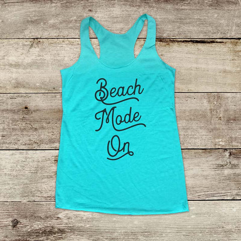 Beach Mode On - Soft Triblend Racerback Tank fitness gym yoga running exercise birthday gift