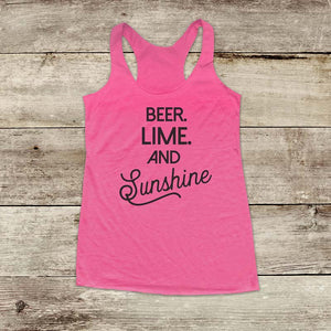 Beer Lime And Sunshine - Beach Drinking Party Soft Triblend Racerback Tank fitness gym yoga running exercise birthday gift