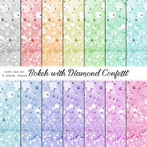Bokeh with Diamond Confetti - Clip Art sparkly gemstone - 14 High Resolution Images - Instant Download Digital Clip art