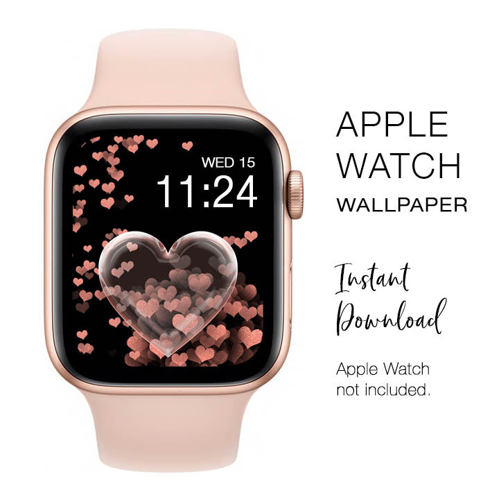 Apple Watch WALLPAPER - Bubble Heart with Rose Gold Hearts design - Instant Download - Watch Background Apple Watch face design