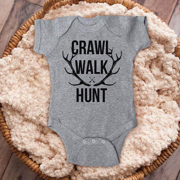 Crawl Walk Hunt baby onesie Infant Toddler Shirt shower gift hunter baby pregnancy announcement