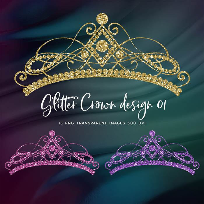 Glitter Crown 01 - 15 Different Colors PNG Transparent Images - Instant Download Digital Clip art