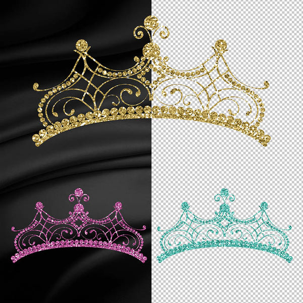 Glitter Crown 07 - 15 Different Colors PNG Transparent Images - Instant Download Digital Clip art