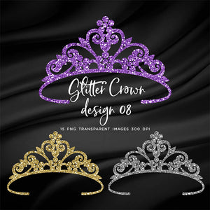 Glitter Crown 08 - 15 Different Colors PNG Transparent Images - Instant Download Digital Clip art