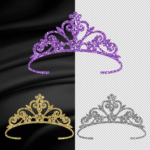 Glitter Crown 08 - 15 Different Colors PNG Transparent Images - Instant Download Digital Clip art