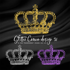 Glitter Crown 31 - 18 Different Colors PNG Transparent Images - Instant Download Digital Clip art