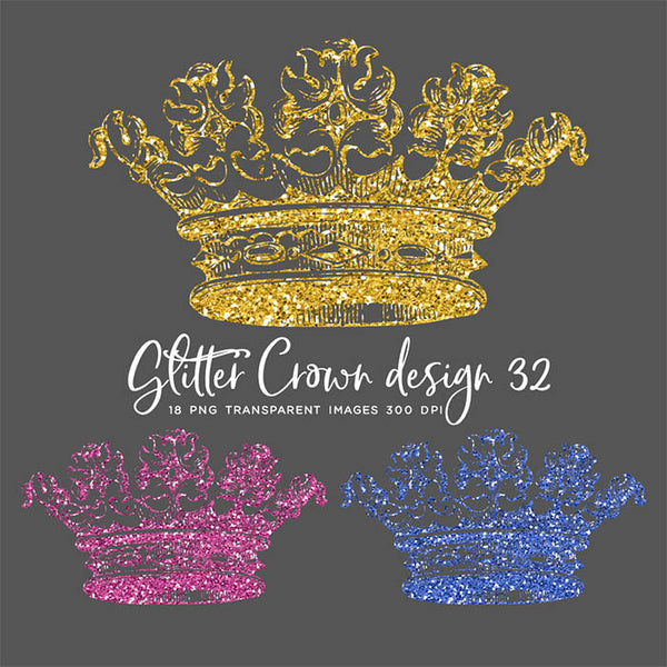 Glitter Crown 32 - 18 Different Colors PNG Transparent Images - Instant Download Digital Clip art