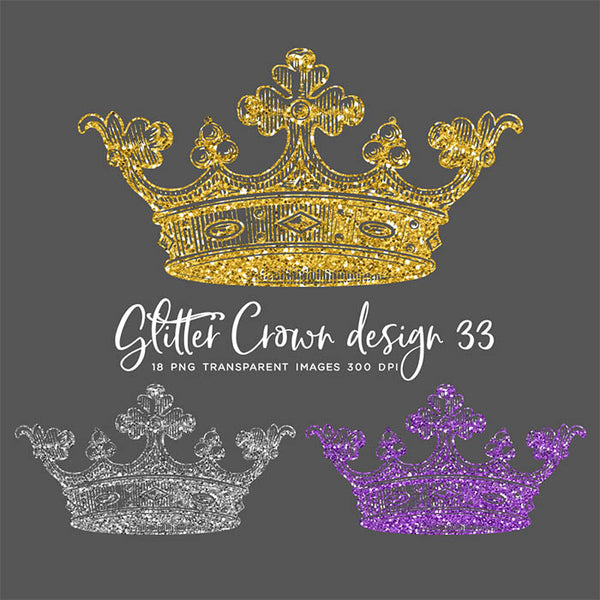Glitter Crown 33 - 18 Different Colors PNG Transparent Images - Instant Download Digital Clip art