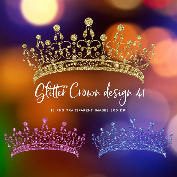 Glitter Crown 41 - 15 Different Colors PNG Transparent Images - Instant Download Digital Clip art