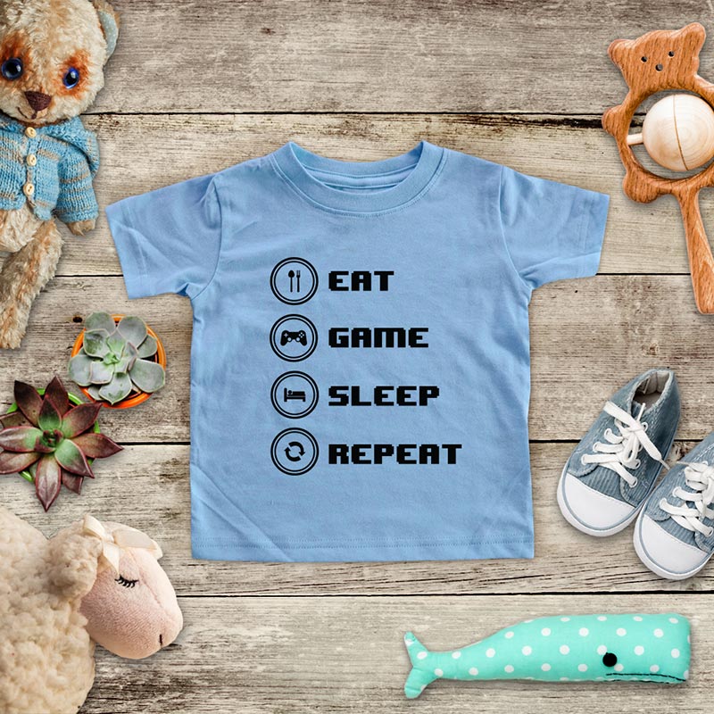 Eat Game Sleep Repeat - Retro Video game design Baby Onesie Bodysuit, Toddler & Youth Soft Shirt