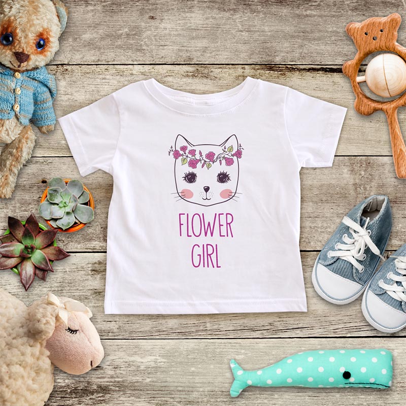 Flower Girl Boho Cat with Flowers - baby onesie Infant & Toddler Soft Shirt Wedding