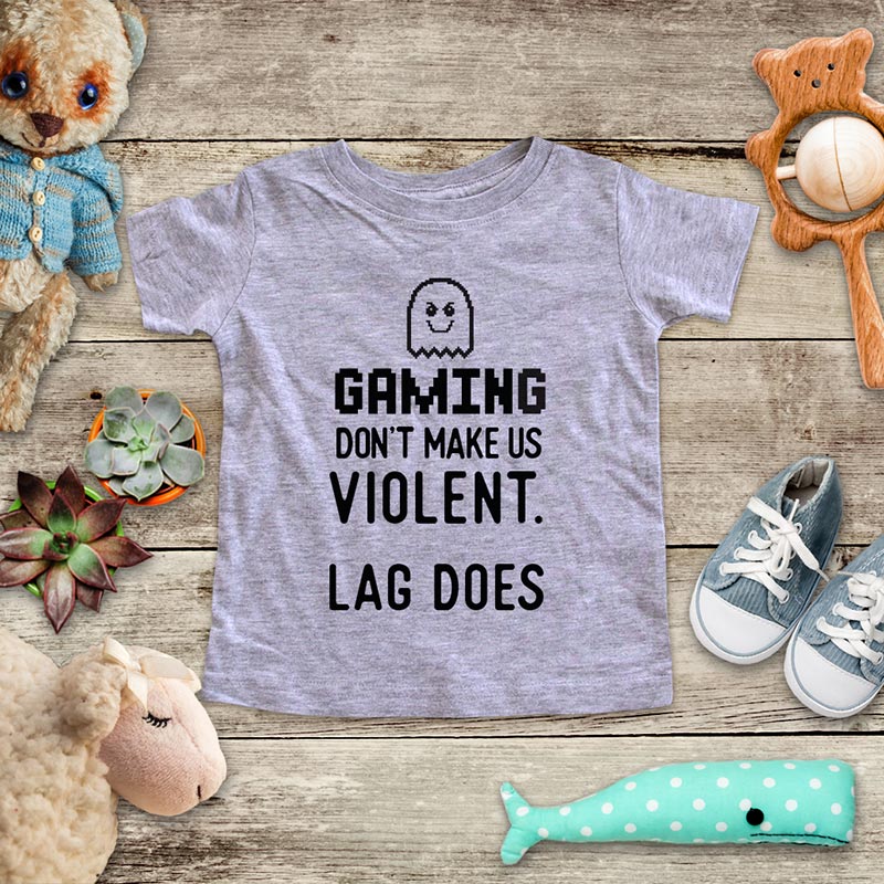 Gaming Don't Make Us Violent. Lag Does - playing Retro Video game design Baby Onesie Bodysuit, Toddler & Youth Soft Shirt