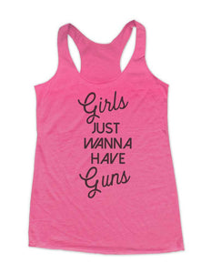 Girls Just Wanna Have Guns - Weight Lifting - Soft Triblend Racerback Tank fitness gym yoga running exercise birthday gift