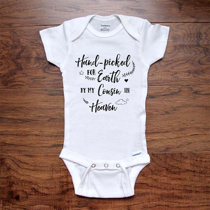 Memorial Baby Onesie Pregnancy Reveal Hand-Picked for Earth by My Cousin in Heaven