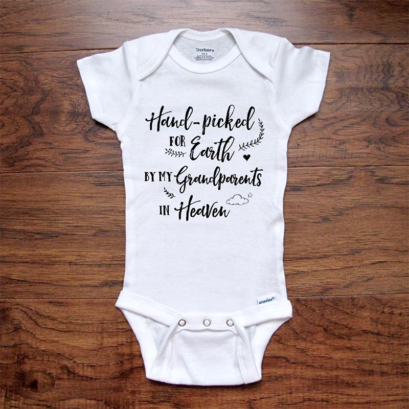 Memorial Baby Onesie Pregnancy Reveal Hand-Picked for Earth by My Grandparents in Heaven