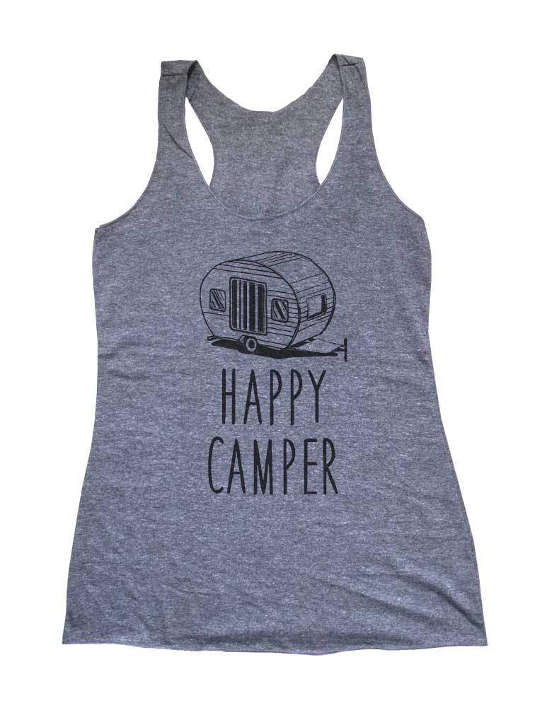 Happy Camper Camping - Soft Triblend Racerback Tank fitness gym yoga running exercise birthday gift