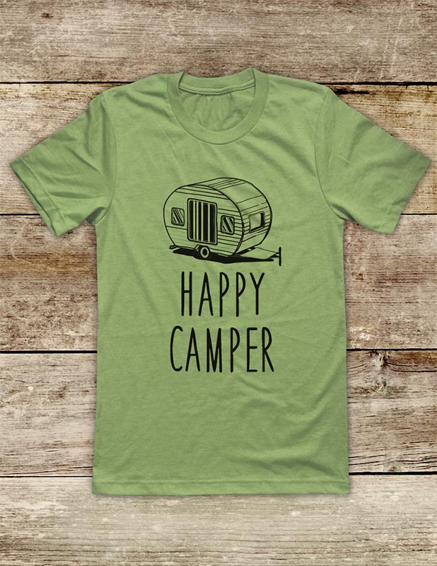 Happy Camper Trailer - Camping hiking shirt Soft Unisex Men or Women Short Sleeve Jersey Tee Shirt