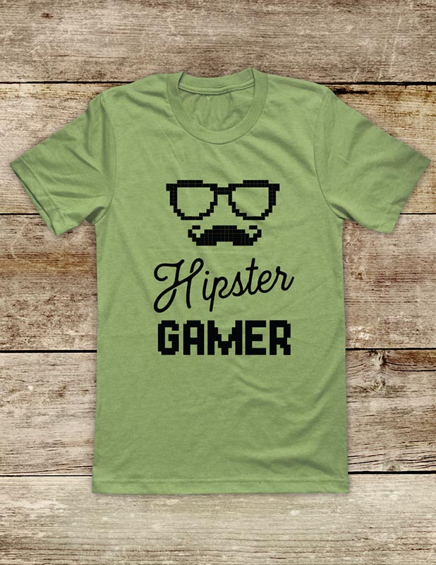 Hipster Gamer Mustache - funny Video Game Soft Unisex Men or Women Short Sleeve Jersey Tee Shirt