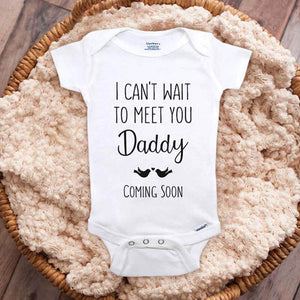 I can't wait to meet you Daddy Coming Soon Love Birds baby onesie surprise husband Father's day pregnancy reveal