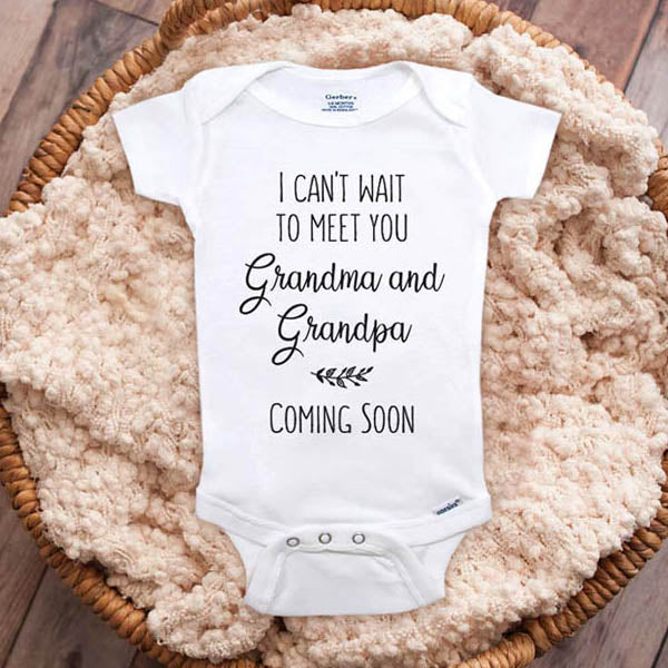 I can't wait to meet you Grandma & Grandpa Coming Soon Leaves baby onesie grandparents surprise mom dad parents pregnancy reveal