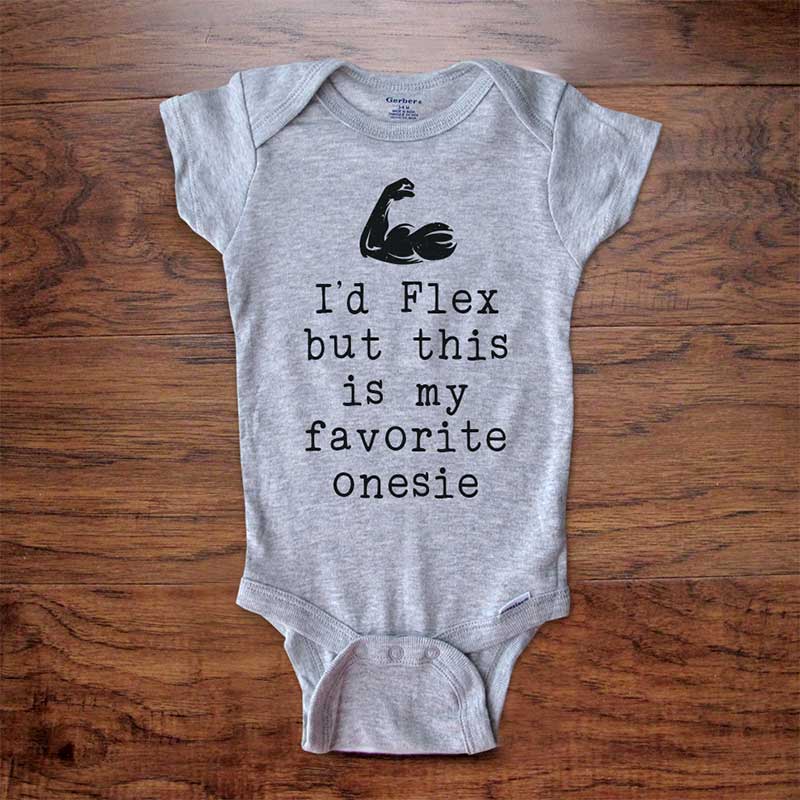 I'd Flex but this is my favorite onesie - funny muscles baby onesie surprise birth pregnancy reveal announcement husband grandparents