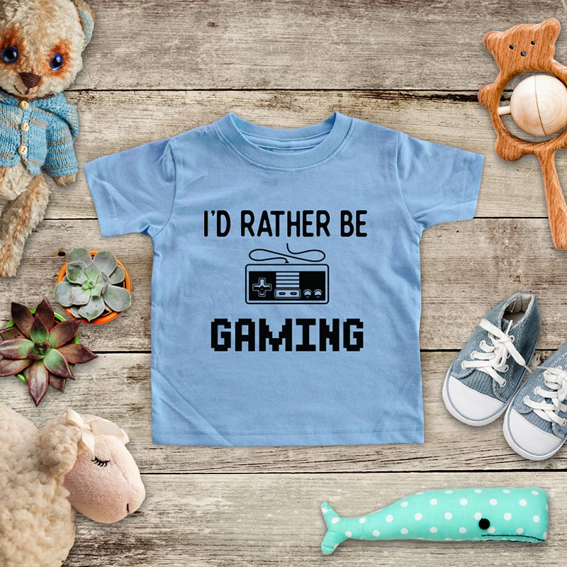 I'd Rather Be Gaming - playing Retro Video game design Baby Onesie Bodysuit, Toddler & Youth Soft Shirt