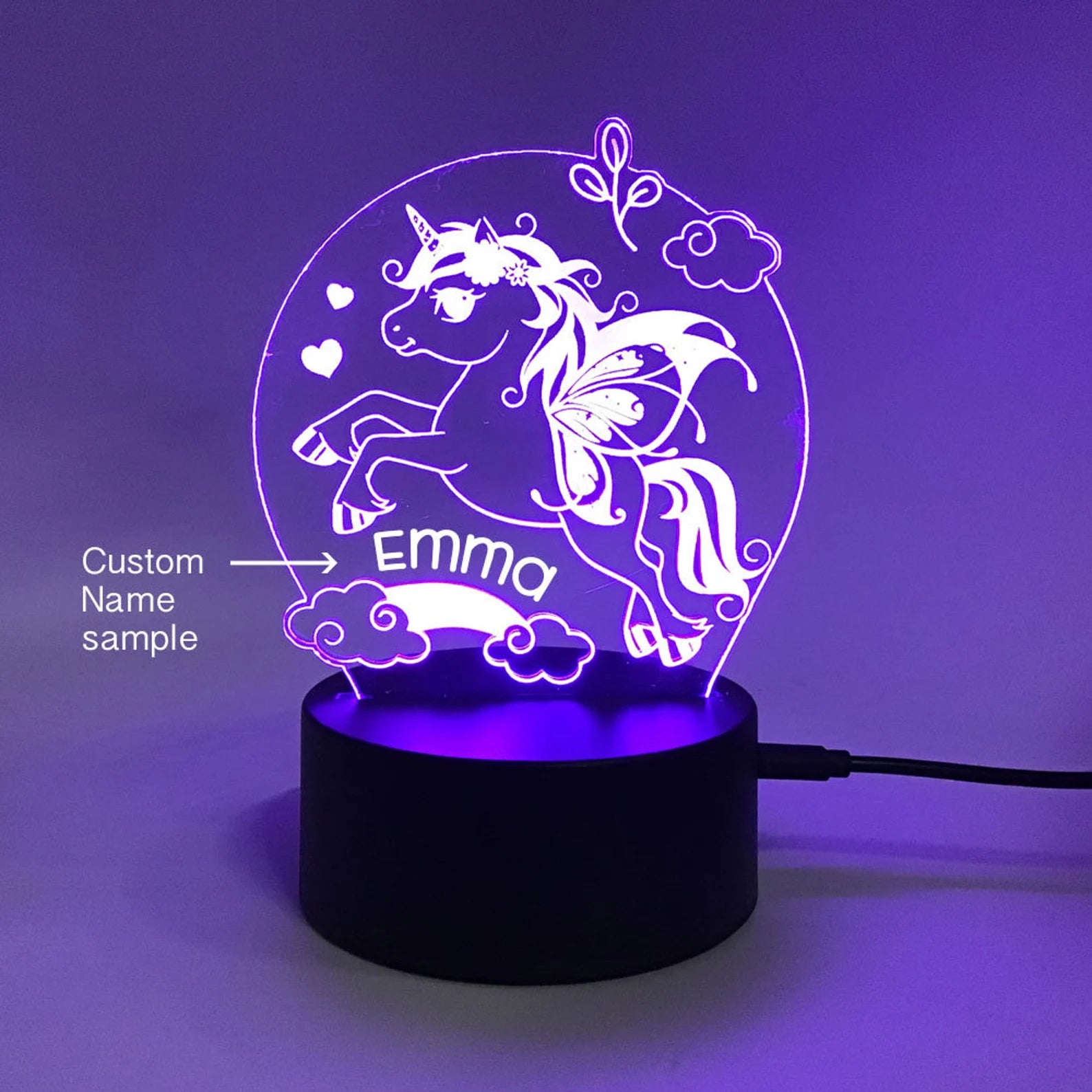Unicorn Night Light - Can be personalized with Name - Remote Control Smart Lamp - Changes Colors or Stay with 1 color - Great Birthday Gift