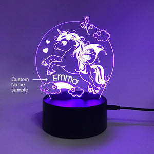 Unicorn Night Light - Can be personalized with Name - Remote Control Smart Lamp - Changes Colors or Stay with 1 color - Great Birthday Gift