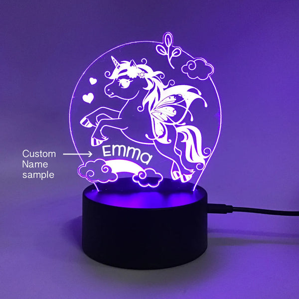 Unicorn Night Light - Can be personalized with Name - Remote Control Smart Lamp - Changes Colors or Stay with 1 color - Great Birthday Gift
