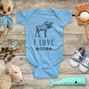 I Love Moose elk animal zoo trip kids baby onesie shirt - Infant & Toddler Youth Soft Fine Jersey Shirt
