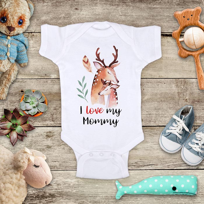 I Love my Mommy Deers Boho d2 Baby Onesie Bodysuit Infant & Toddler Soft Fine Jersey Shirt - Baby Shower Gift